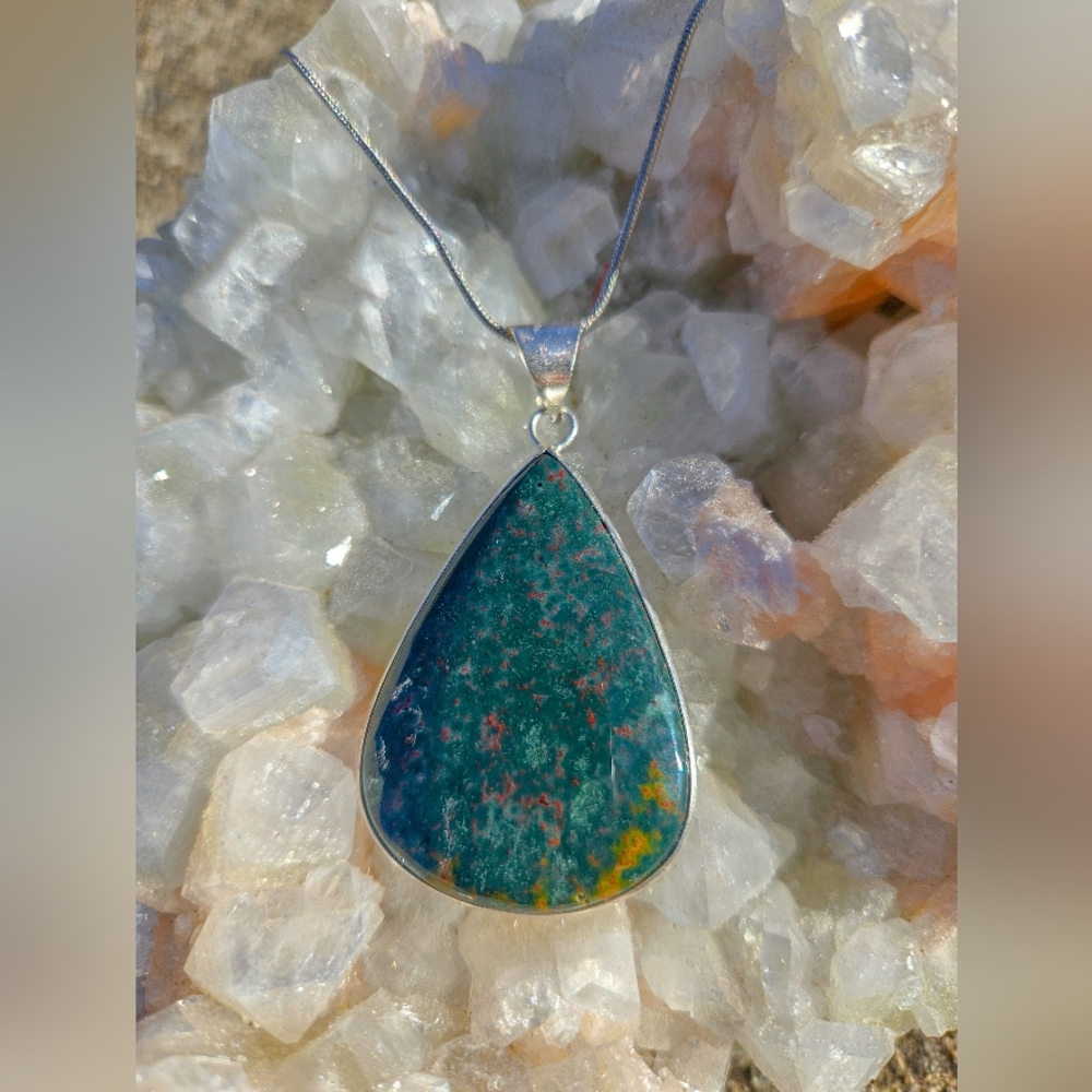 NWT Handmade Bloodstone 925 Silver Pendant